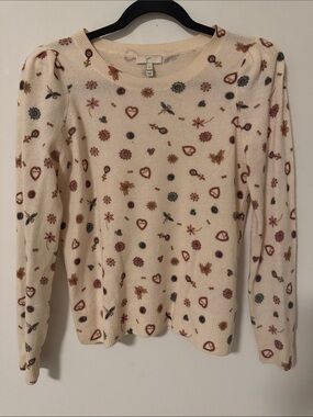 Joie Cream Cashmere Sweater with Multicolor Floral Motifs